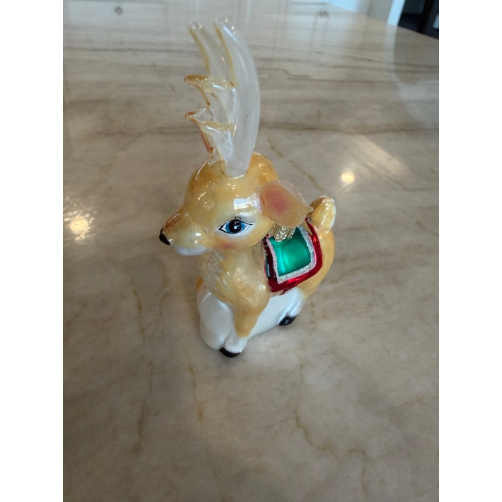 Gold and Green Reindeer glass Ornament One Size